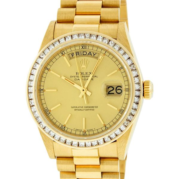 Rolex Men's 18K Yellow Gold Champagne 2.75 ctw Diamond Day Date President Wristwatch