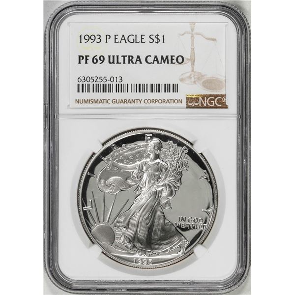 1993-P $1 Proof American Silver Eagle Coin NGC PF69 Ultra Cameo