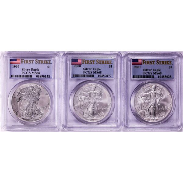 Lot of 1999-2001 $1 American Silver Eagle Coins PCGS MS68 First Strike