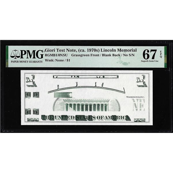 Circa 1970's Lincoln Memorial Giori Test Note PMG Superb Gem Uncirculated 67EPQ