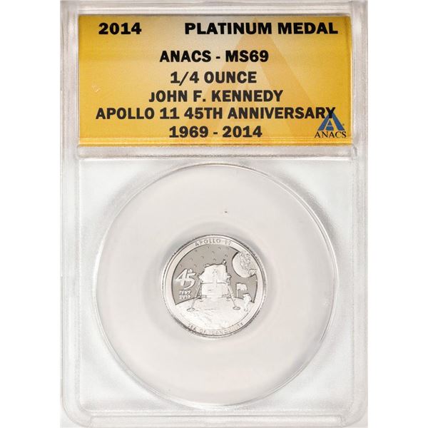 2014 Proof 1/4 oz Platinum JFK Apollo 11 Anniversary Medal ANACS MS69