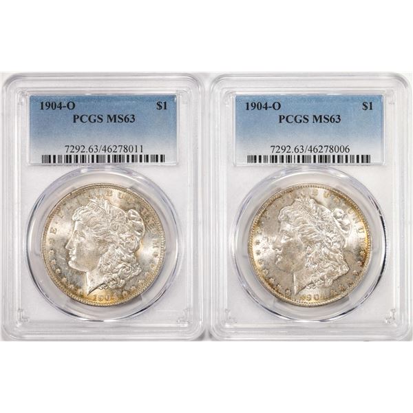 Lot of (2) 1904-O $1 Morgan Silver Dollar Coins PCGS MS63