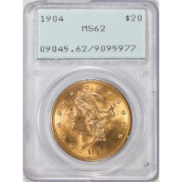 1904 $20 Liberty Head Eagle Gold Coin PCGS MS62 Old Green Rattler