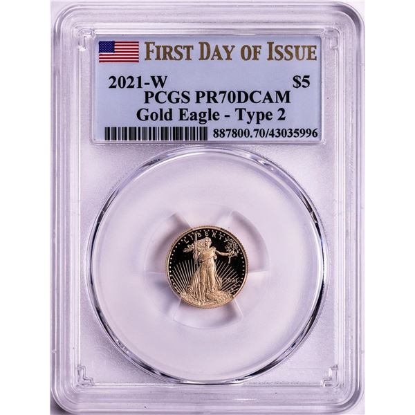 2021-W Type 2 $5 Proof American Gold Eagle Coin PCGS PR70DCAM First Day of Issue