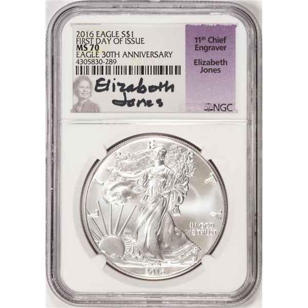 2016 $1 American Silver Eagle Coin NGC MS70 FDOI Jones Signature 30th Anniversary