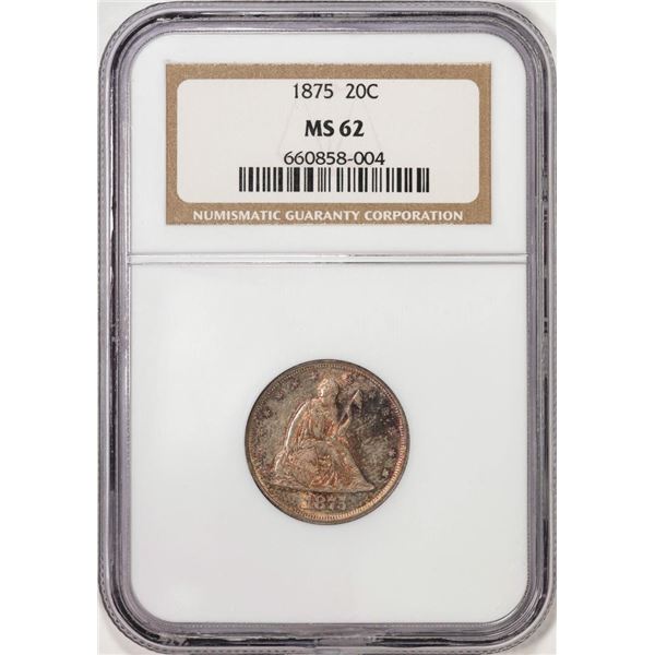 1875 Twenty Cent Piece Coin NGC MS62 Great Color