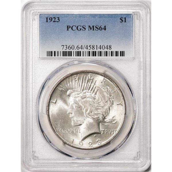 1923 $1 Peace Silver Dollar Coin PCGS MS64