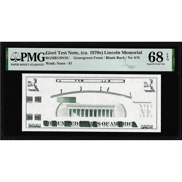 Circa 1970's Lincoln Memorial Giori Test Note PMG Superb Gem Uncirculated 68EPQ