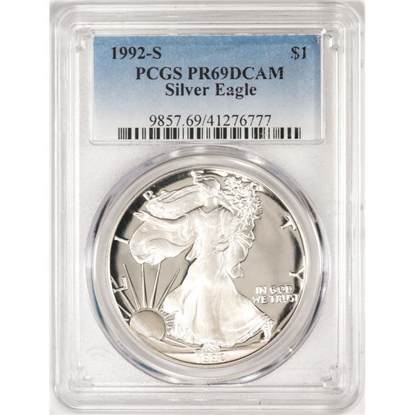 1992-S $1 Proof American Silver Eagle Coin PCGS PR69DCAM