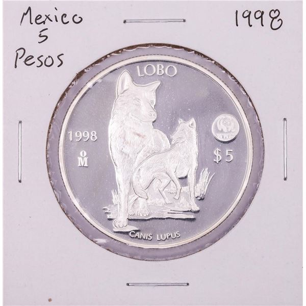 1998 Mexico 5 Pesos Proof Canis Lupus Silver Coin