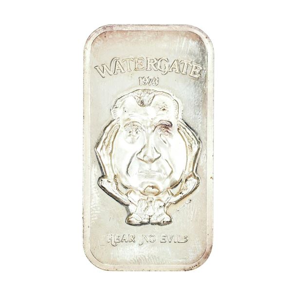 Vintage 1973 EJAleo Watergate Hear No Evil 1 Oz .999 Fine Silver Art Bar