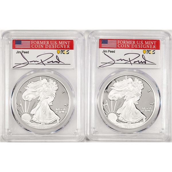 Lot of (2) 2020-W $1 Proof American Silver Eagle Coin PCGS PR70DCAM FDOI