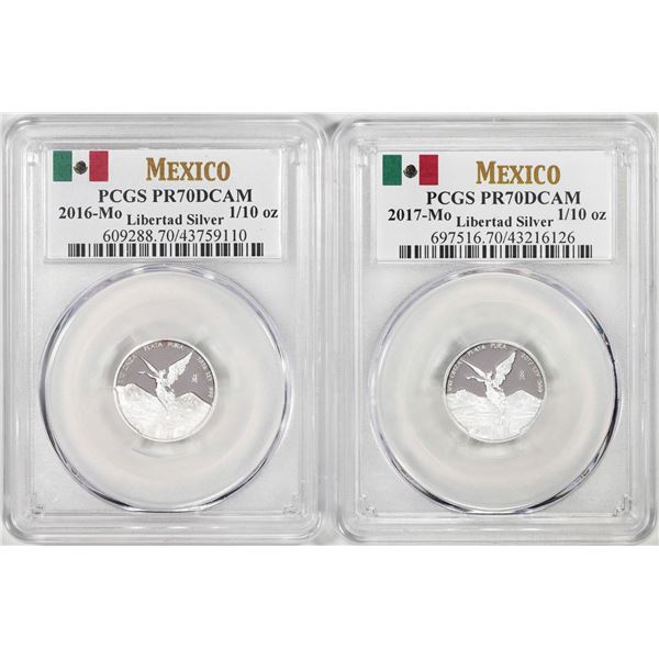 Lot of 2016-2017-Mo Mexico Proof 1/10 oz Silver Libertad Coins PCGS PR70DCAM