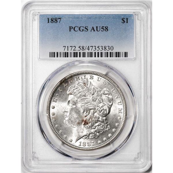 1887 $1 Morgan Silver Dollar Coin PCGS AU58