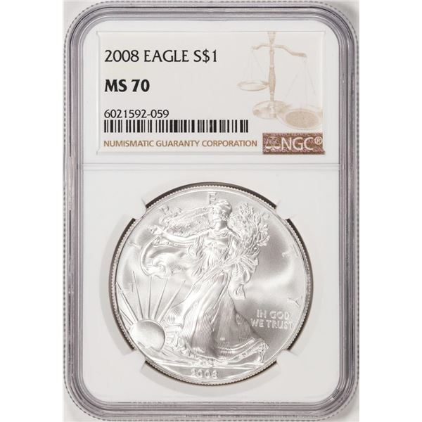 2008 $1 American Silver Eagle Coin NGC MS70