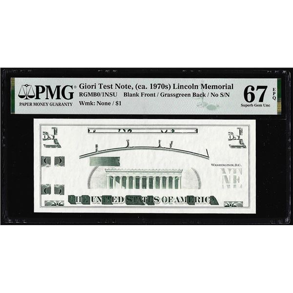 Circa 1970's Lincoln Memorial Giori Test Note PMG Superb Gem Uncirculated 67EPQ