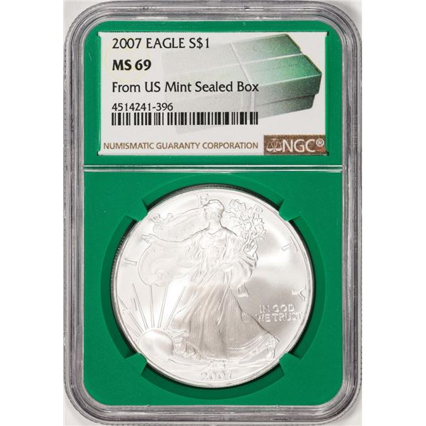 2007 $1 American Silver Eagle Coin NGC MS69 Green Core
