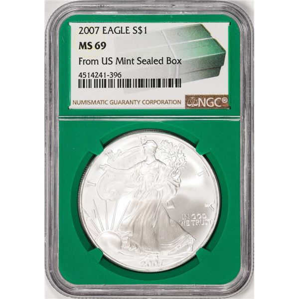 2007 $1 American Silver Eagle Coin NGC MS69 Green Core