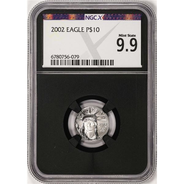 2002 $10 Platinum American Eagle Coin NGCX Mint State 9.9