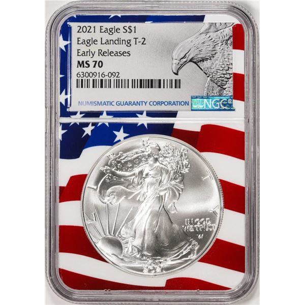 2021 Type 2 $1 American Silver Eagle Coin NGC MS70 Early Releases Flag Core