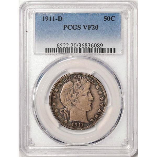 1911-D Barber Half Dollar Coin PCGS VF20