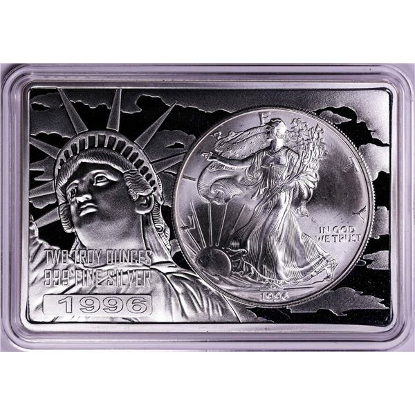 1996 $1 American Silver Eagle Coin & 2oz Silver Bar Set