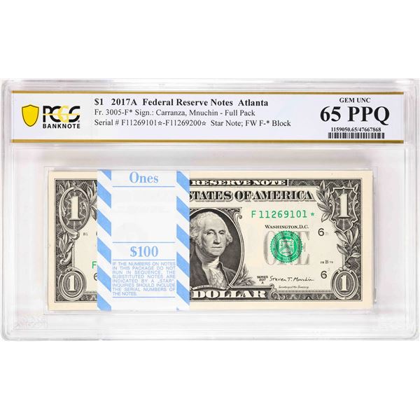 Pack 2017A $1 Federal Reserve STAR Notes ATL Fr.3005-F* PCGS Gem Uncirculated 65PPQ