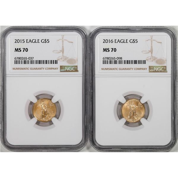 Lot of 2015-2016 $5 American Gold Eagle Coins NGC MS70