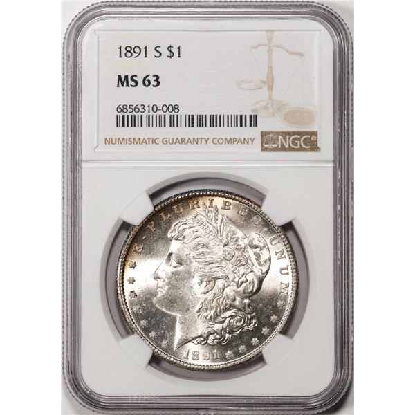 1891-S $1 Morgan Silver Dollar Coin NGC MS63 Nice Reverse Toning