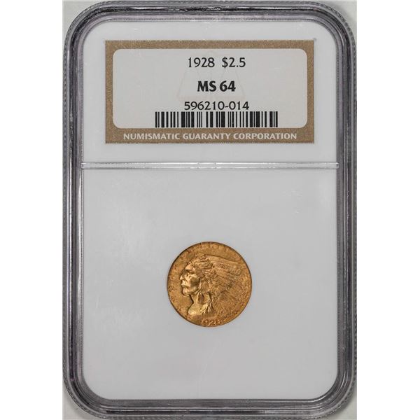 1928 $2 1/2 Indian Head Quarter Eagle Gold Coin NGC MS64