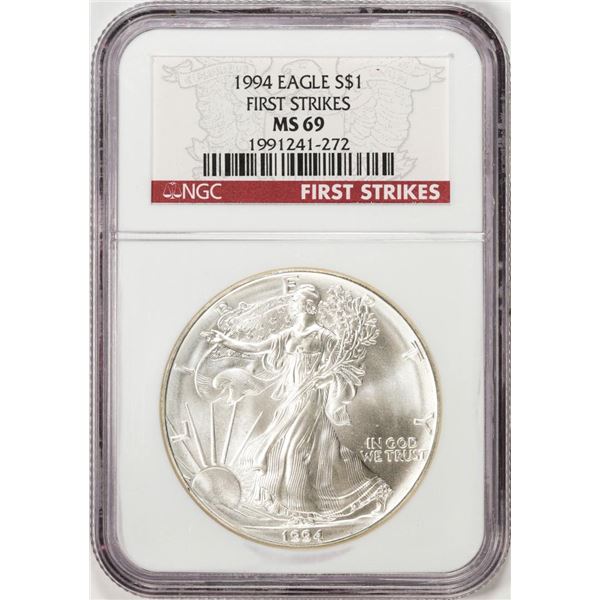 1994 $1 American Silver Eagle Coin NGC MS69 First Strikes