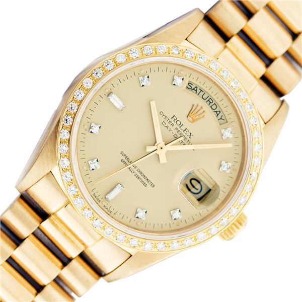 Rolex Mens 18K Yellow Gold Champagne Diamond Day Date President Wristwatch