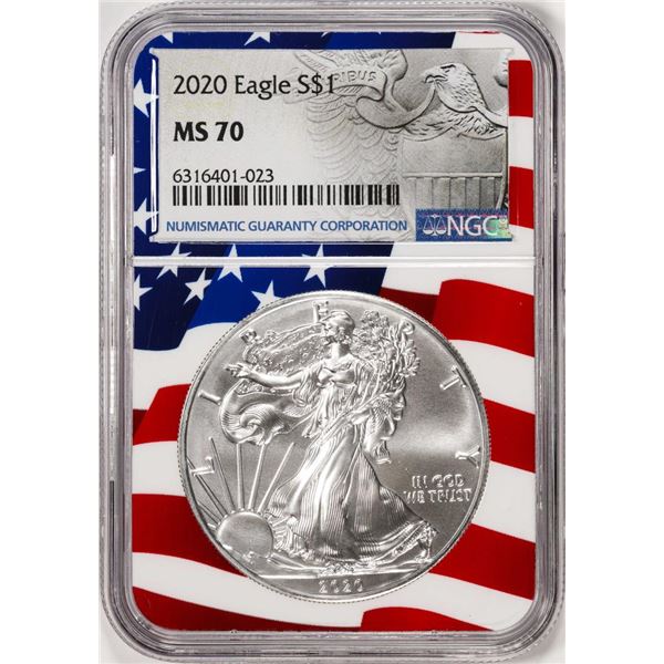 2020 $1 American Silver Eagle Coin NGC MS70 Flag Core