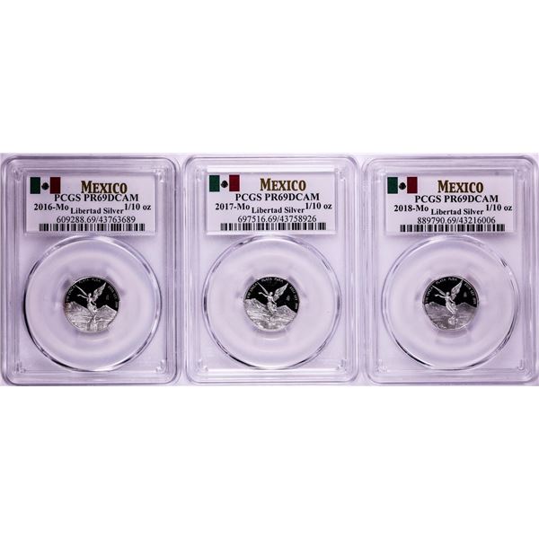 2016-2018-Mo Mexico Proof 1/10 oz Silver Libertad Coins PCGS PR69DCAM