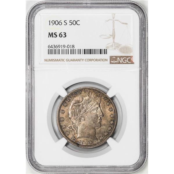 1906-S Barber Half Dollar Coin NGC MS63