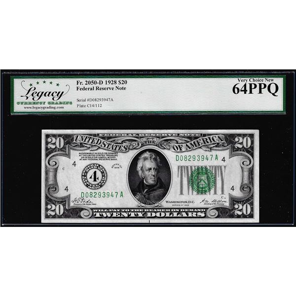 1928 $20 Federal Reserve Note Cleveland Fr.2050-D Legacy Very Choice New 64PPQ