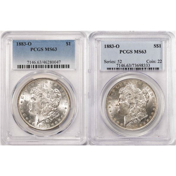 Lot of (2) 1883-O $1 Morgan Silver Dollar Coins PCGS MS63