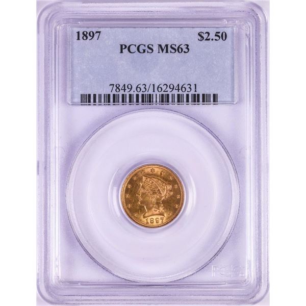 1897 $2 1/2 Liberty Head Quarter Eagle Gold Coin PCGS MS63