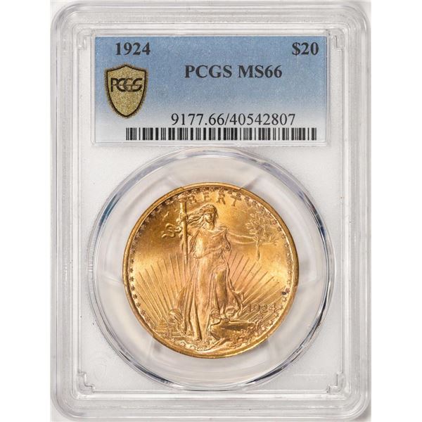 1924 $20 St. Gaudens Double Eagle Gold Coin PCGS MS66