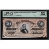 Image 1 : 1864 $50 Confederate States of America Note T-66 PMG About Uncirculated 53EPQ