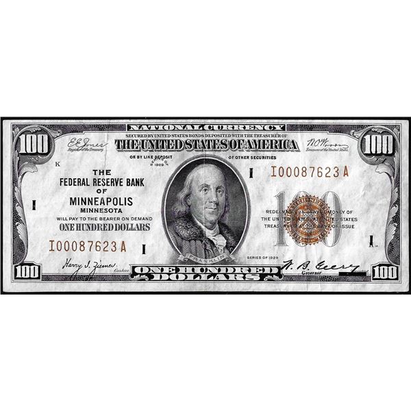 1929 $100 Federal Reserve Bank Note Minneapolis