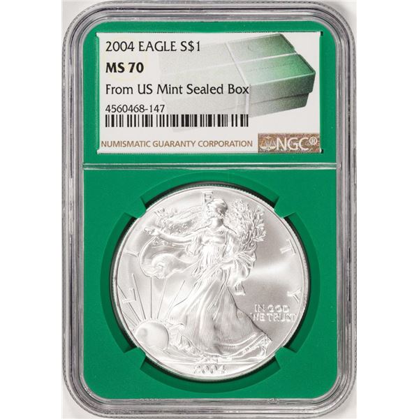 2004 $1 American Silver Eagle Coin NGC MS70 From US Mint Sealed Box Green Core