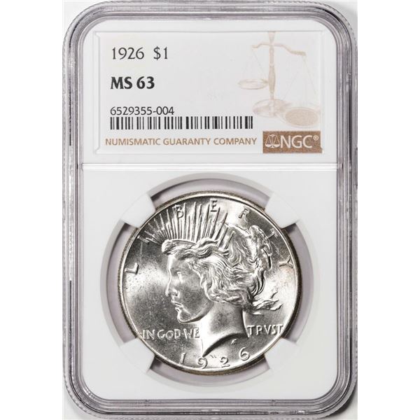 1926 $1 Peace Silver Dollar Coin NGC MS63