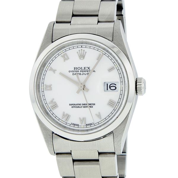 Rolex Men's Stainless Steel White Roman Datejust Wristwatch