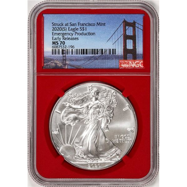 2020(S) $1 American Silver Eagle Coin NGC MS70 Early Releases San Francisco Red Core