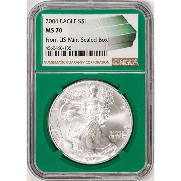 2004 $1 American Silver Eagle Coin NGC MS70 From US Mint Sealed Box Green Core