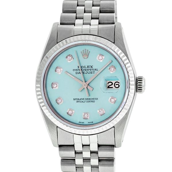 Rolex Men's Stainless Steel Ice Blue Diamond 36MM Datejust Watch