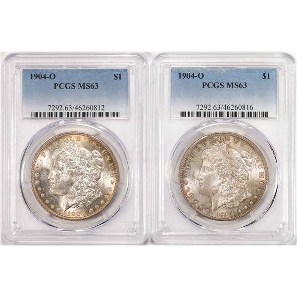 Lot of (2) 1904-O $1 Morgan Silver Dollar Coins PCGS MS63