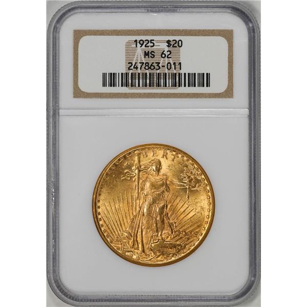 1925 $20 St. Gaudens Double Eagle Gold Coin NGC MS62