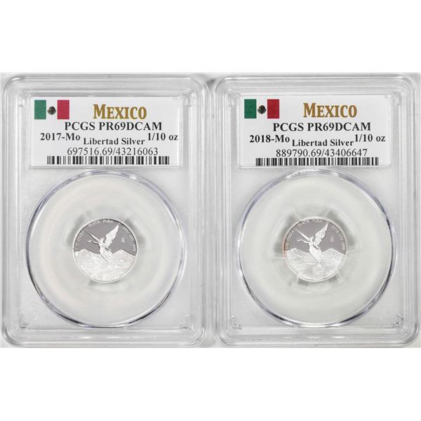 Lot of 2017-2018-Mo Mexico Proof 1/10 oz Silver Libertad Coins PCGS PR69DCAM